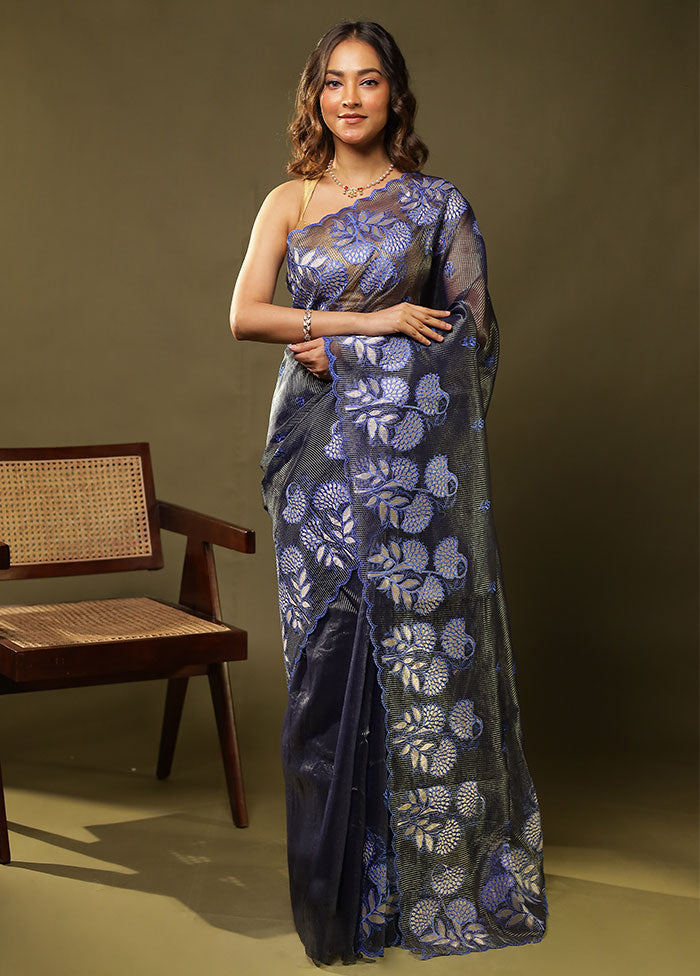 Blue Organza Saree With Blouse Piece