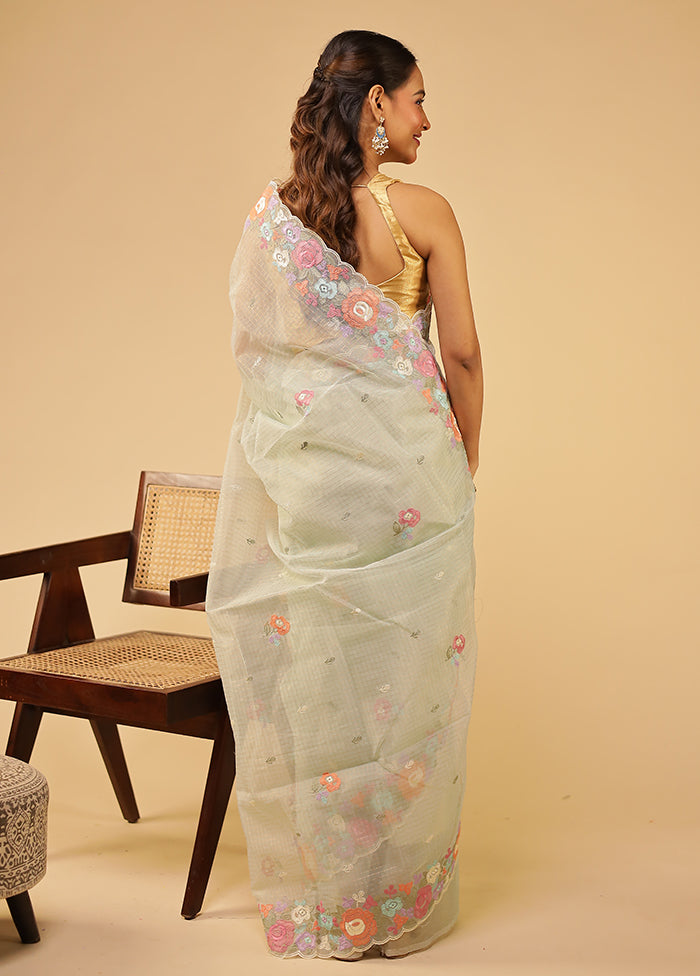 Green Organza Saree With Blouse Piece