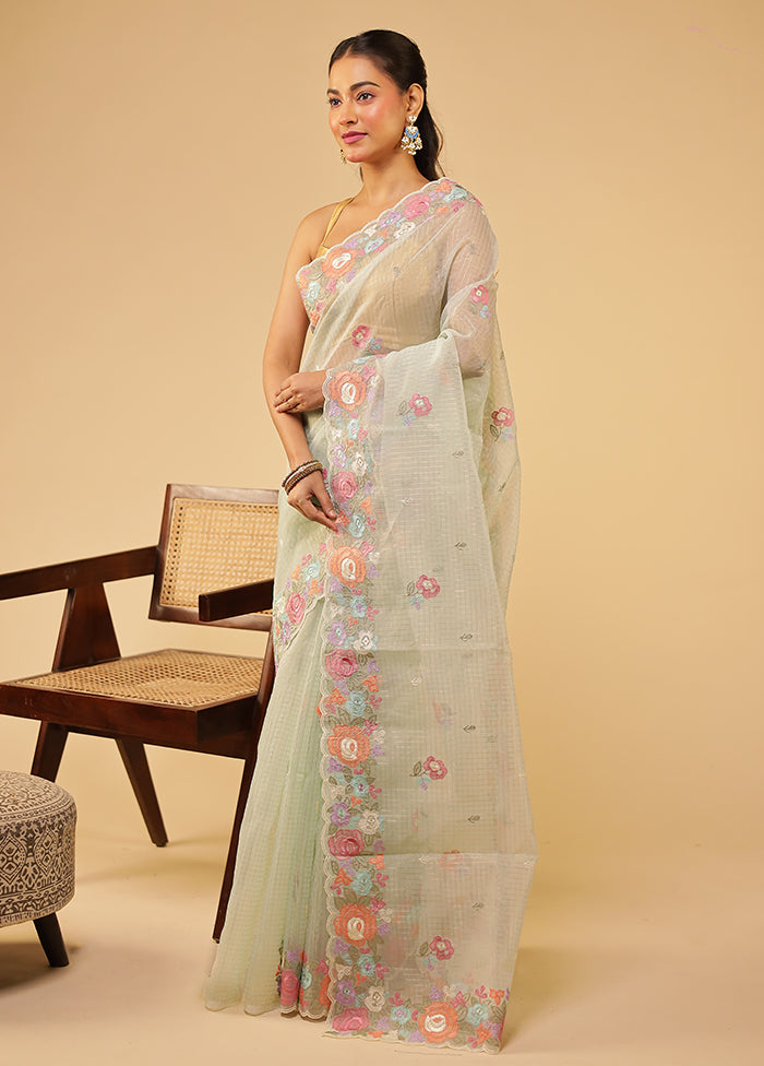 Green Organza Saree With Blouse Piece
