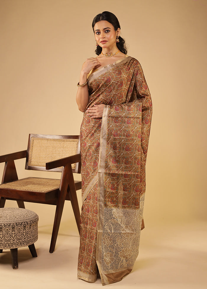 Brown Tussar Silk Saree With Blouse Piece