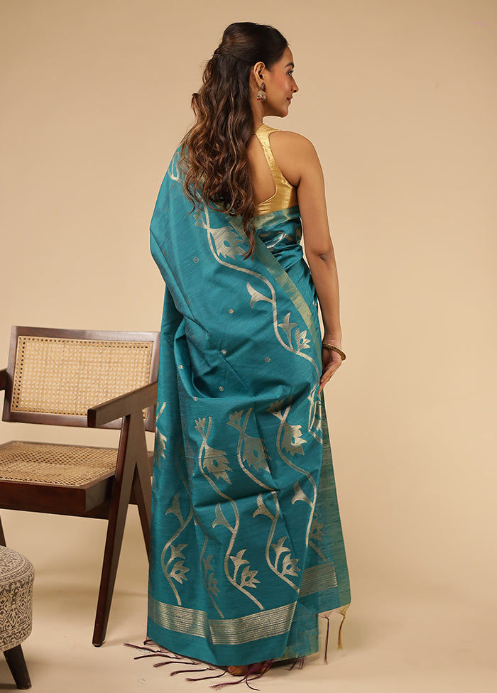Green Tussar Silk Saree With Blouse Piece