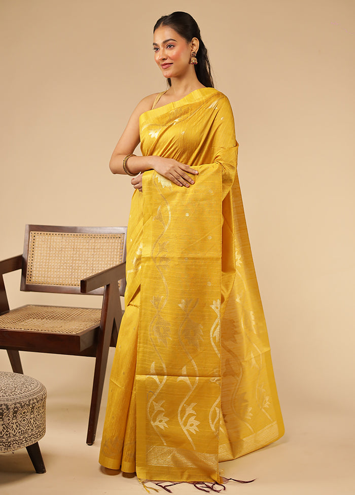 Yellow Tussar Silk Saree With Blouse Piece