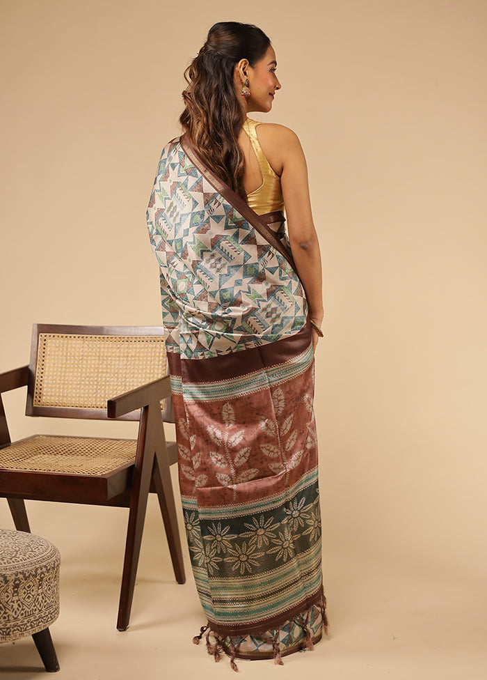 Cream Tussar Silk Saree With Blouse Piece