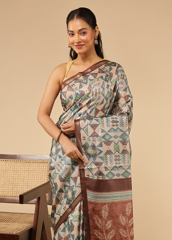 Cream Tussar Silk Saree With Blouse Piece