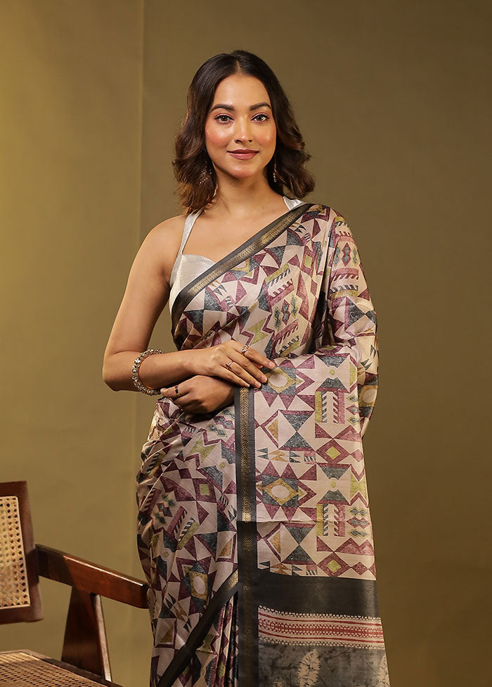 Cream Tussar Silk Saree With Blouse Piece