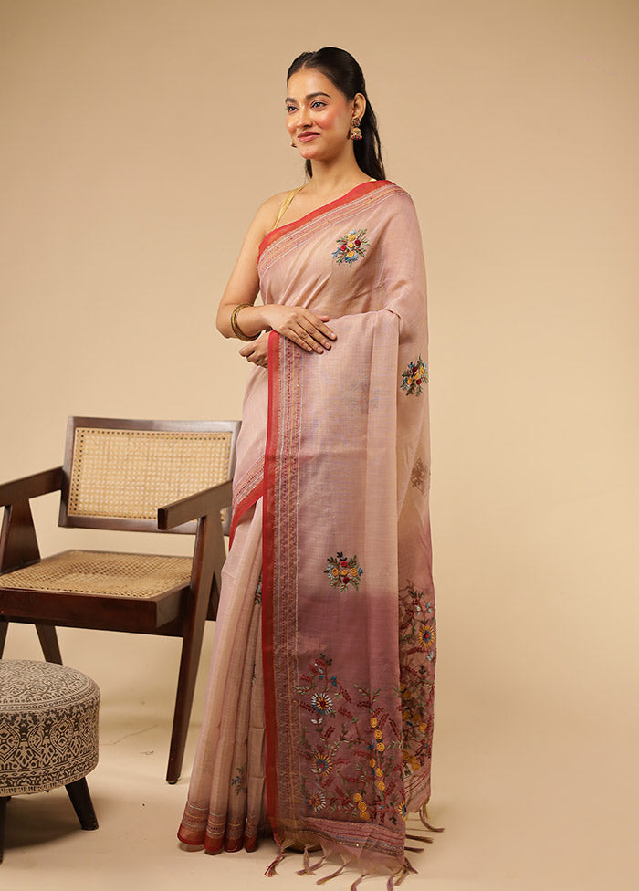 Purple Linen Silk Saree With Blouse Piece