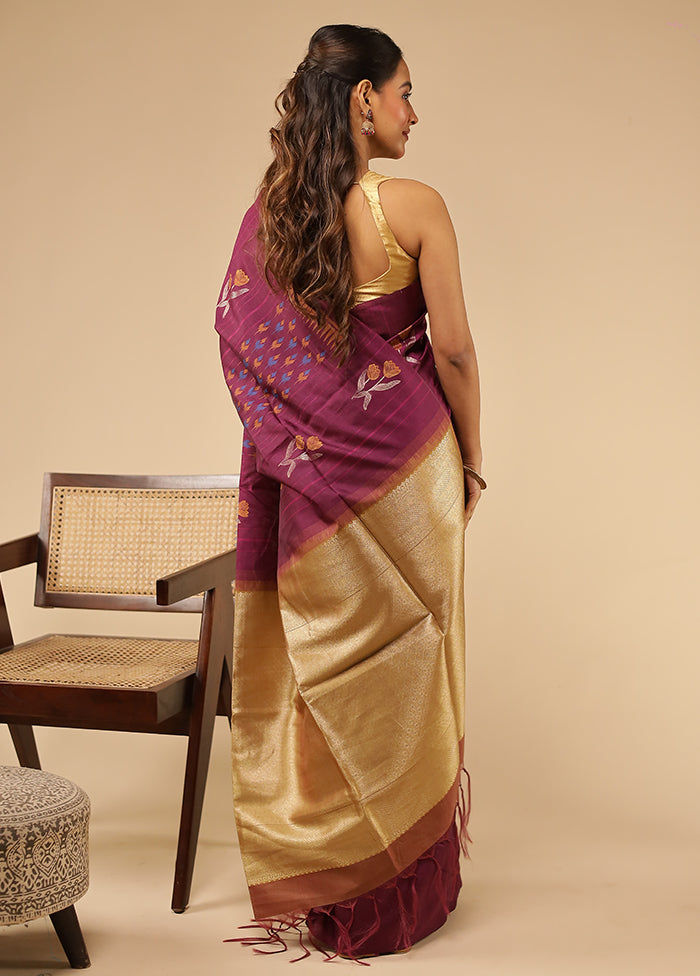 Purple Tussar Silk Saree With Blouse Piece