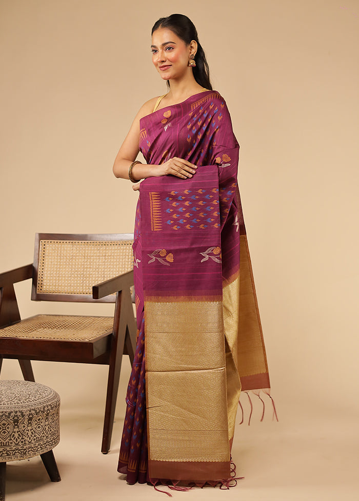 Purple Tussar Silk Saree With Blouse Piece