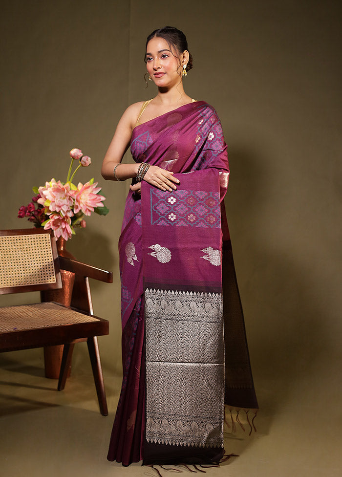 Purple Tussar Silk Saree With Blouse Piece