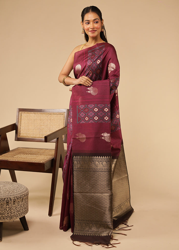 Purple Tussar Silk Saree With Blouse Piece