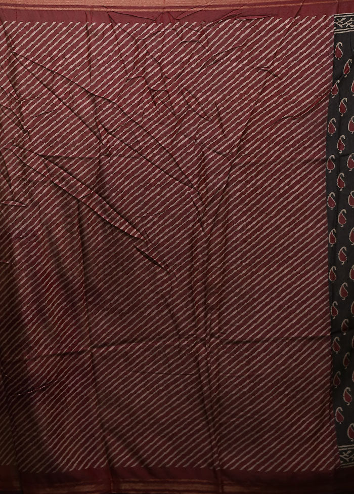 Black Chanderi Cotton Saree With Blouse Piece