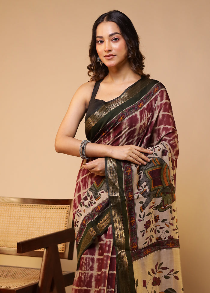 Maroon Chanderi Cotton Saree With Blouse Piece