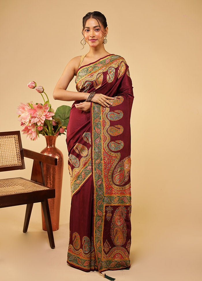 Purple Handloom Pure Georgette Saree With Blouse Piece