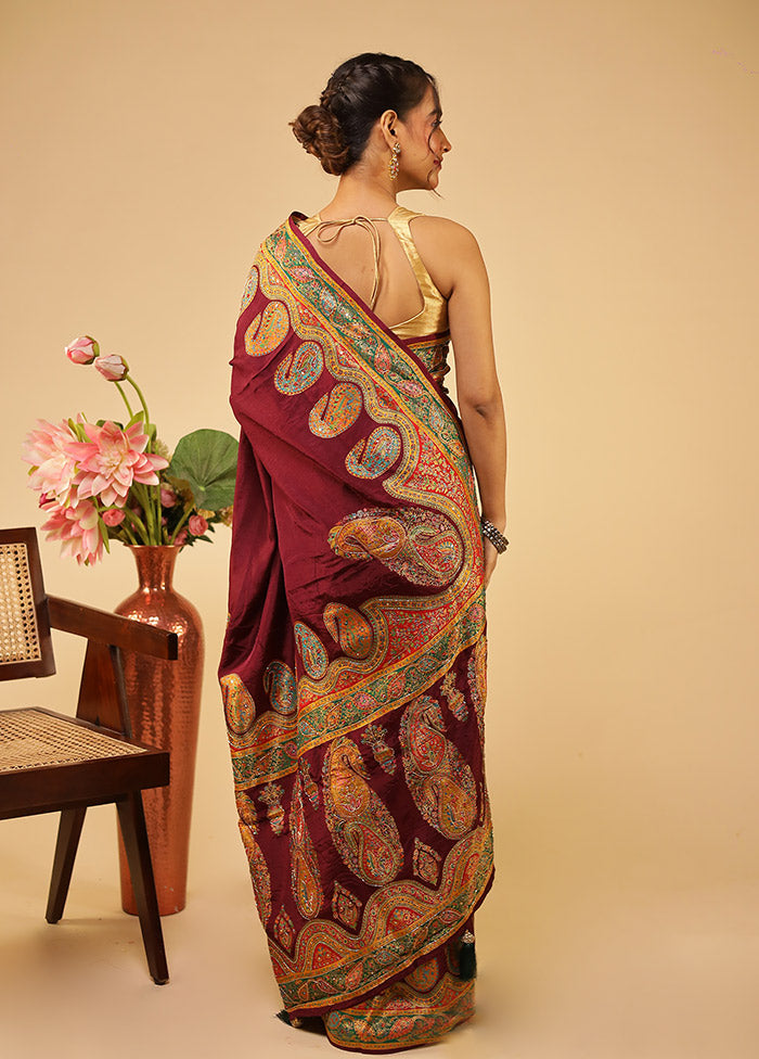 Purple Handloom Pure Georgette Saree With Blouse Piece