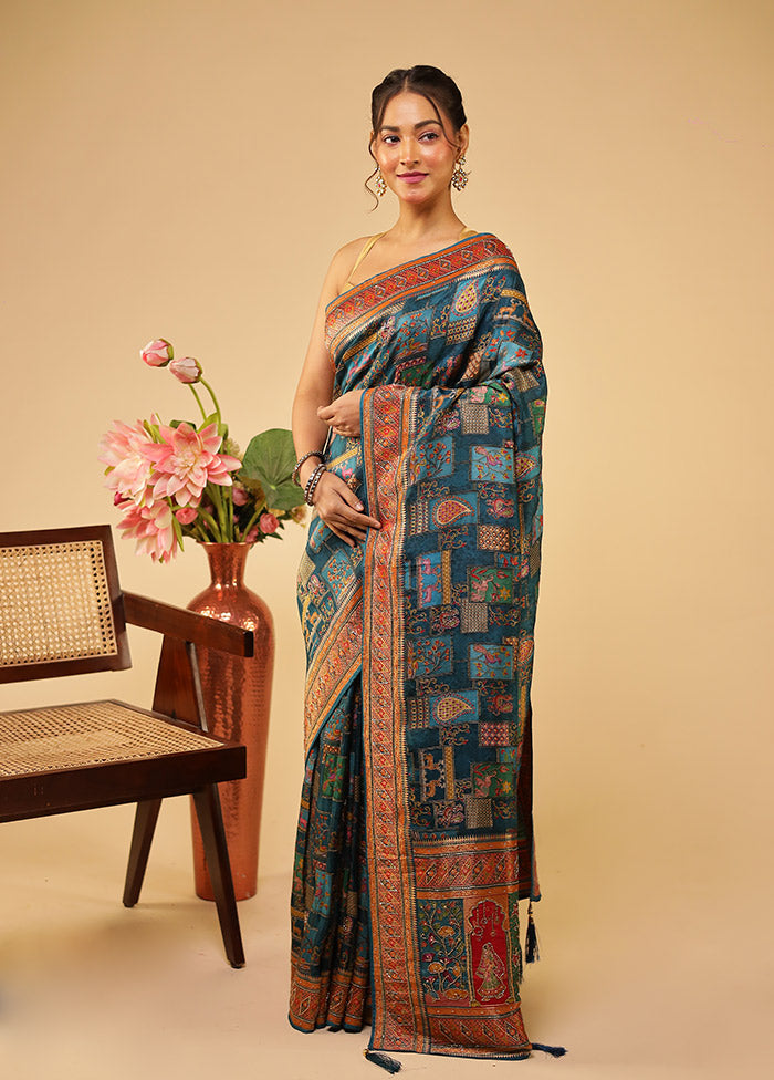 Multicolor Handloom Pure Georgette Saree With Blouse Piece