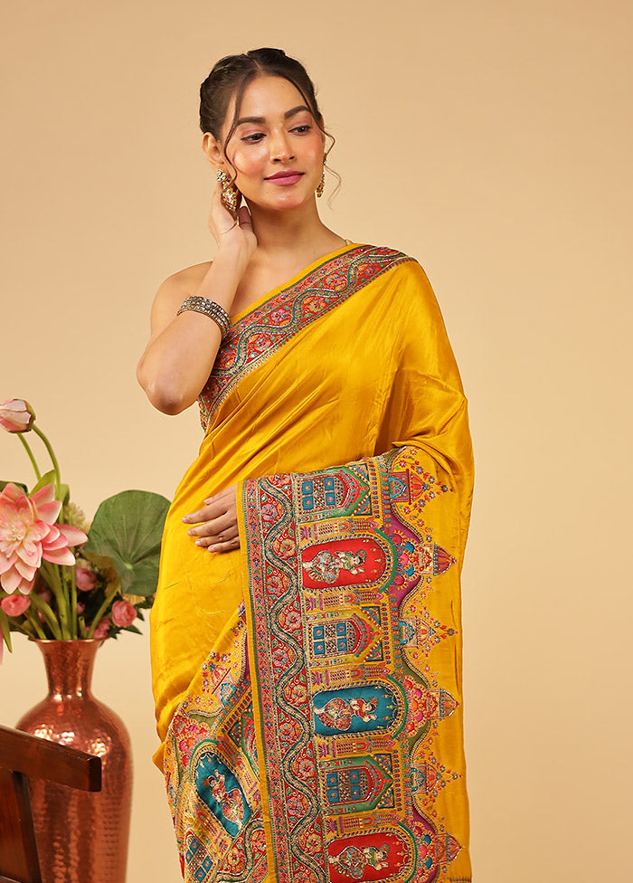Multicolor Handloom Pure Georgette Saree With Blouse Piece