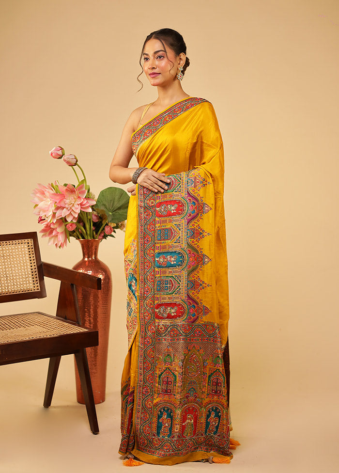 Multicolor Handloom Pure Georgette Saree With Blouse Piece