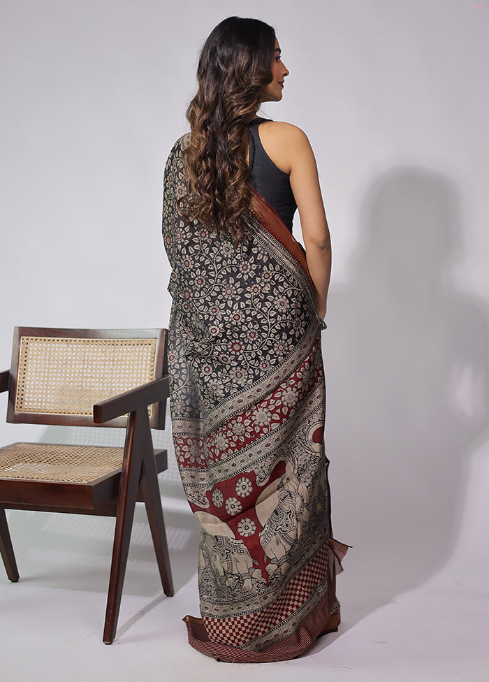 Black Chanderi Cotton Saree With Blouse Piece