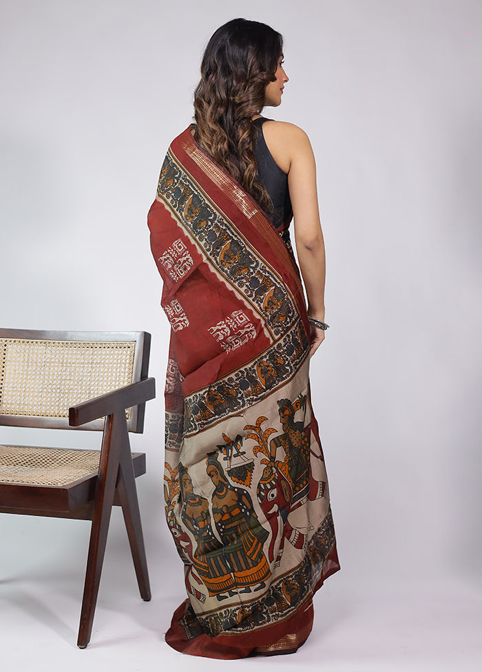 Maroon Chanderi Cotton Saree With Blouse Piece