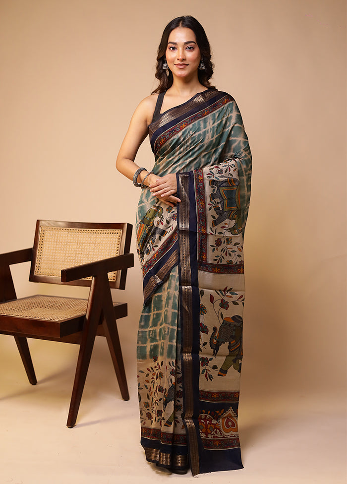 Multicolor Chanderi Cotton Saree With Blouse Piece