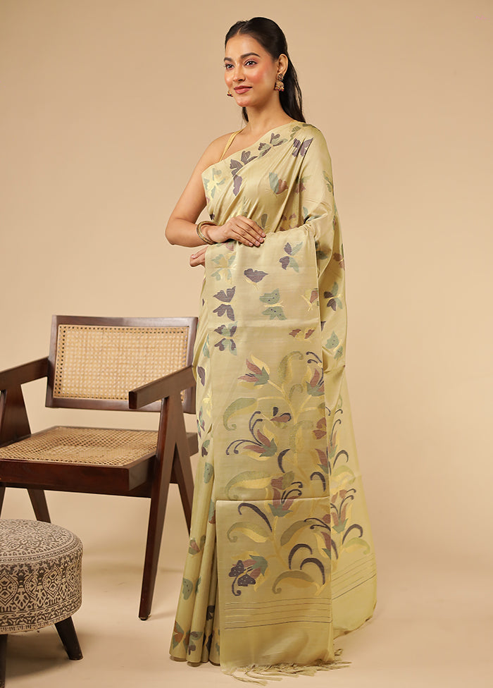 Green Tussar Silk Saree With Blouse Piece