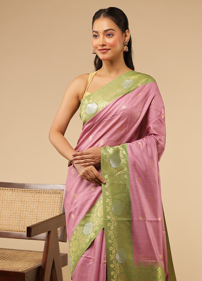 Purple Tussar Silk Saree With Blouse Piece