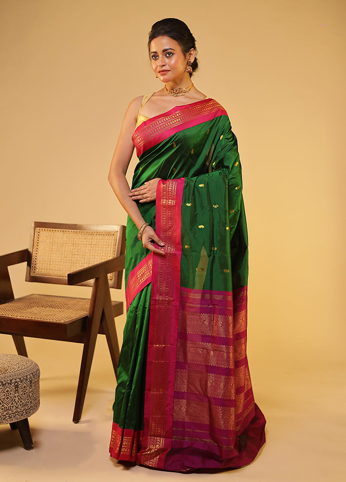 Green Kanjivaram Silk Saree With Blouse Piece