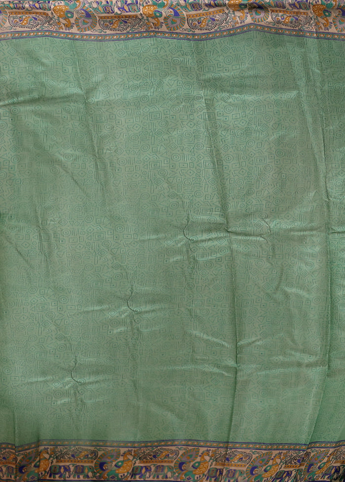Green Printed Pure Silk Saree With Blouse Piece