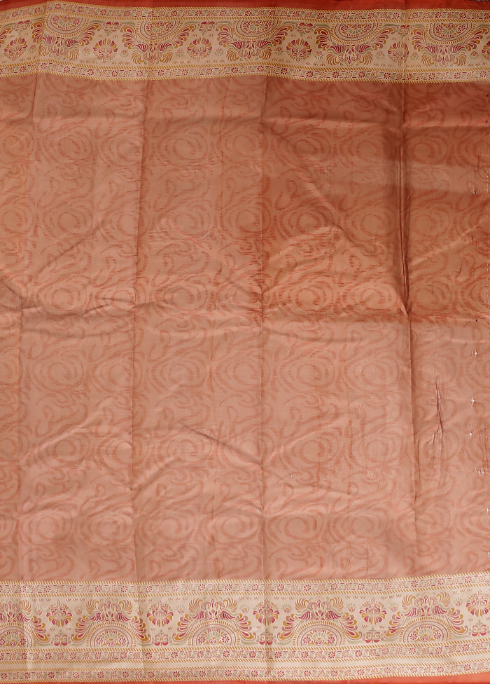 Rust Printed Pure Silk Saree Without Blouse Piece