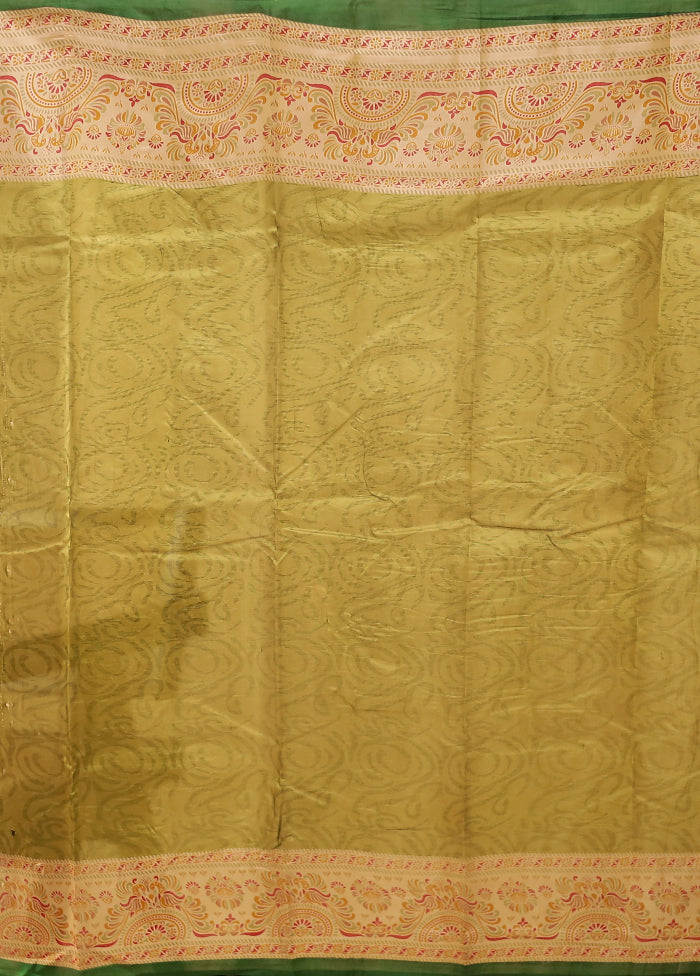 Green Printed Pure Silk Saree With Blouse Piece