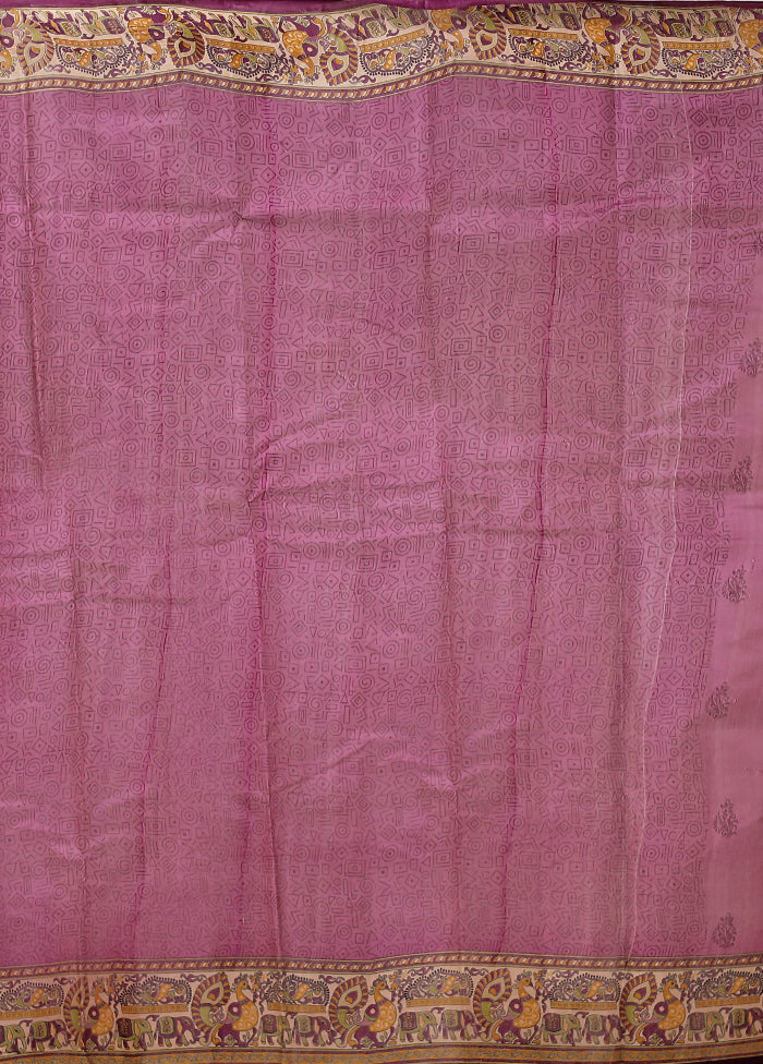 Purple Printed Pure Silk Saree With Blouse Piece