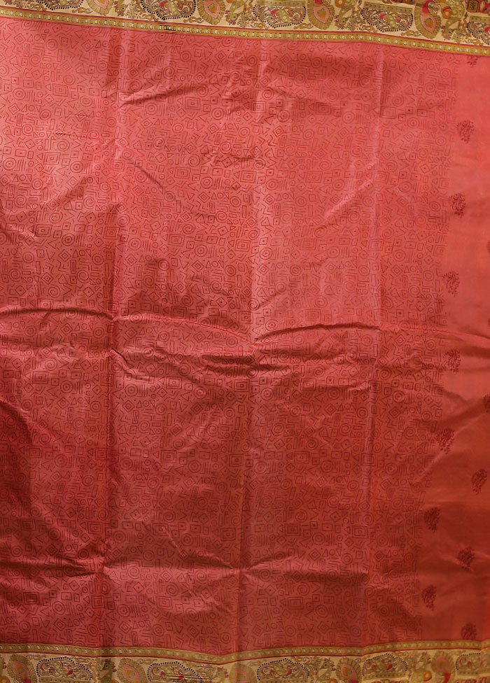 Pink Printed Pure Silk Saree With Blouse Piece