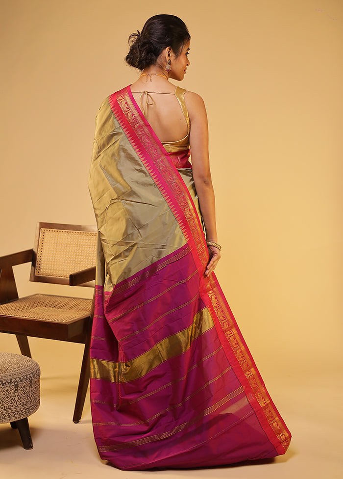 Cream Kanjivaram Silk Saree With Blouse Piece