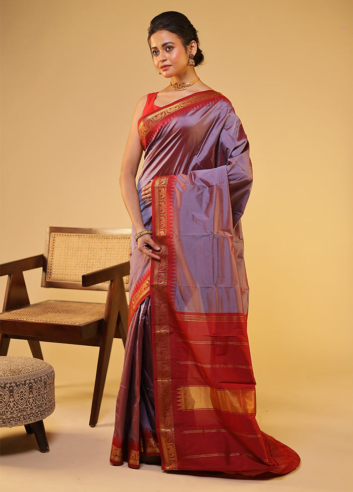 Grey Kanjivaram Silk Saree With Blouse Piece