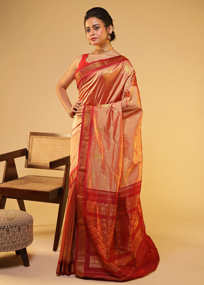 Pink Kanjivaram Silk Saree With Blouse Piece