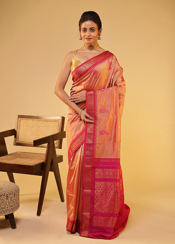 Pink Kanjivaram Silk Saree With Blouse Piece