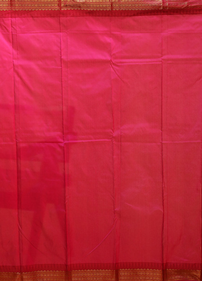 Pink Kanjivaram Silk Saree With Blouse Piece