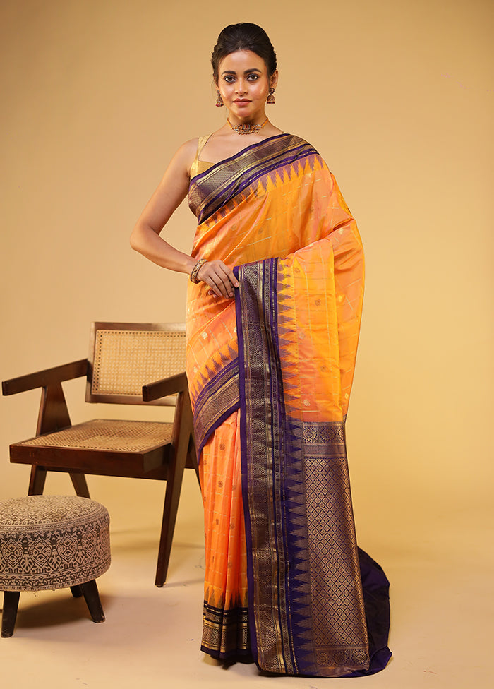 Yellow Gadwal Pure Silk Saree Without Blouse Piece