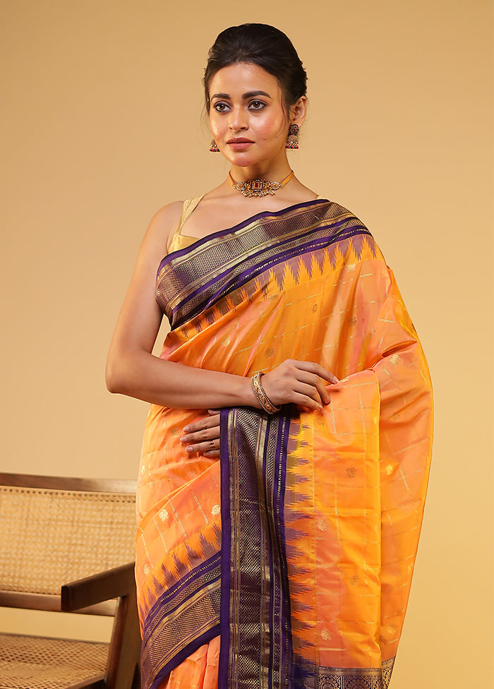 Yellow Gadwal Pure Silk Saree Without Blouse Piece