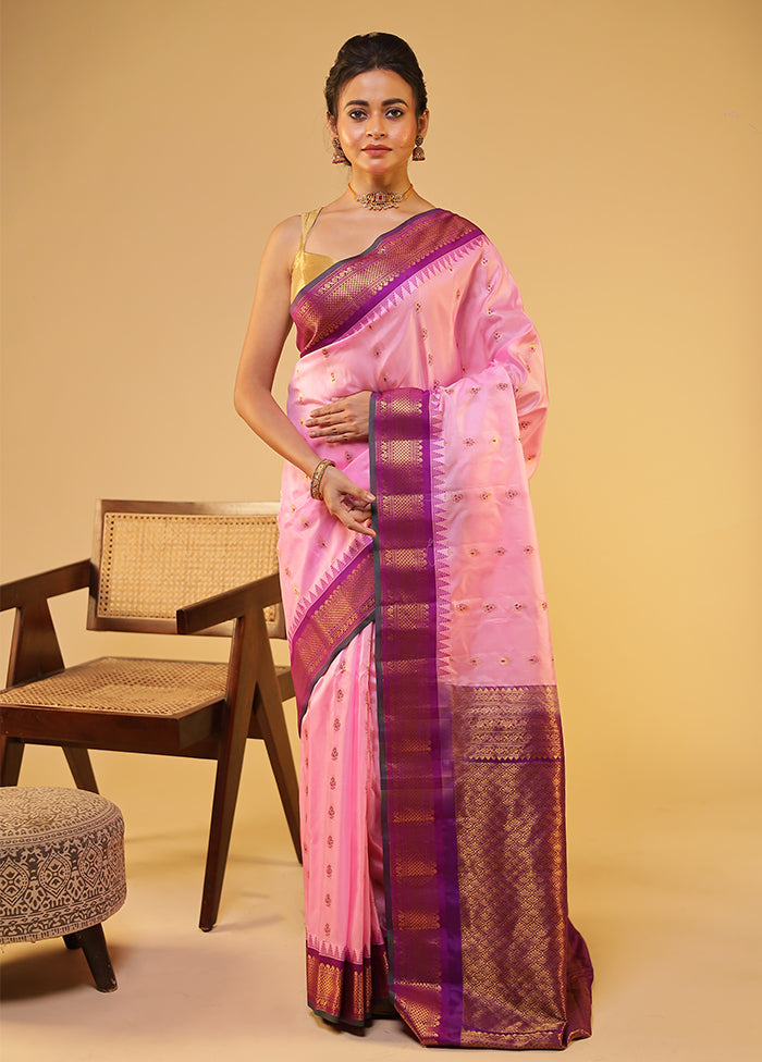 Pink Gadwal Pure Silk Saree Without Blouse Piece