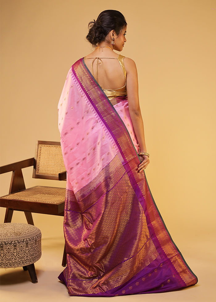 Pink Gadwal Pure Silk Saree Without Blouse Piece