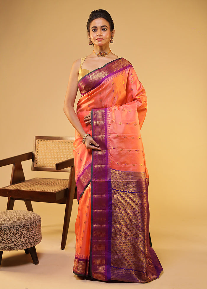 Pink Gadwal Pure Silk Saree Without Blouse Piece