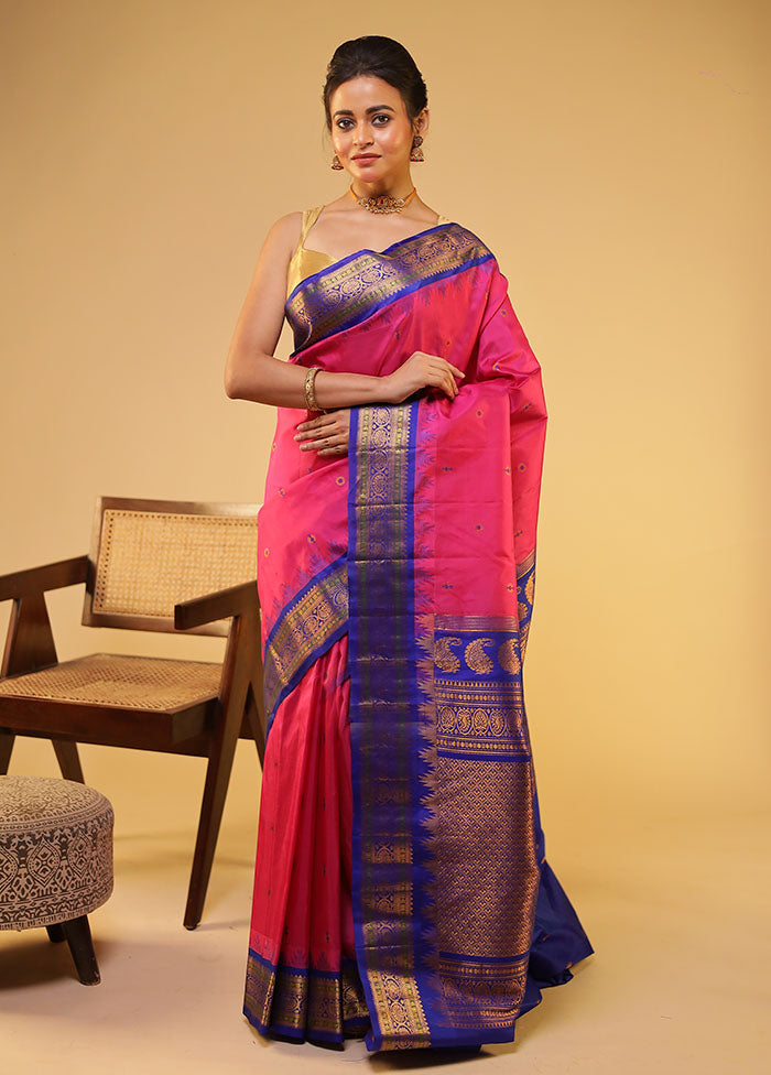 Pink Gadwal Pure Silk Saree Without Blouse Piece