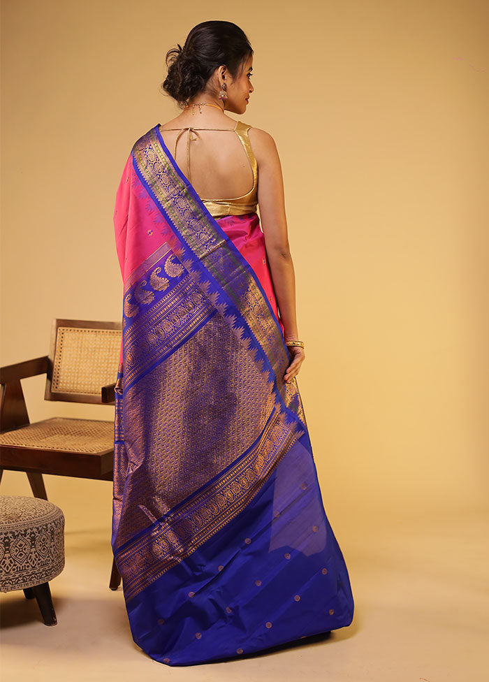 Pink Gadwal Pure Silk Saree Without Blouse Piece