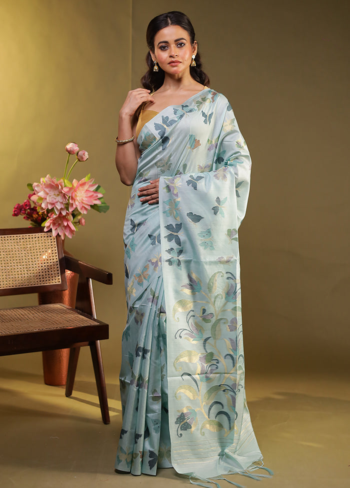 Green Tussar Silk Saree With Blouse Piece