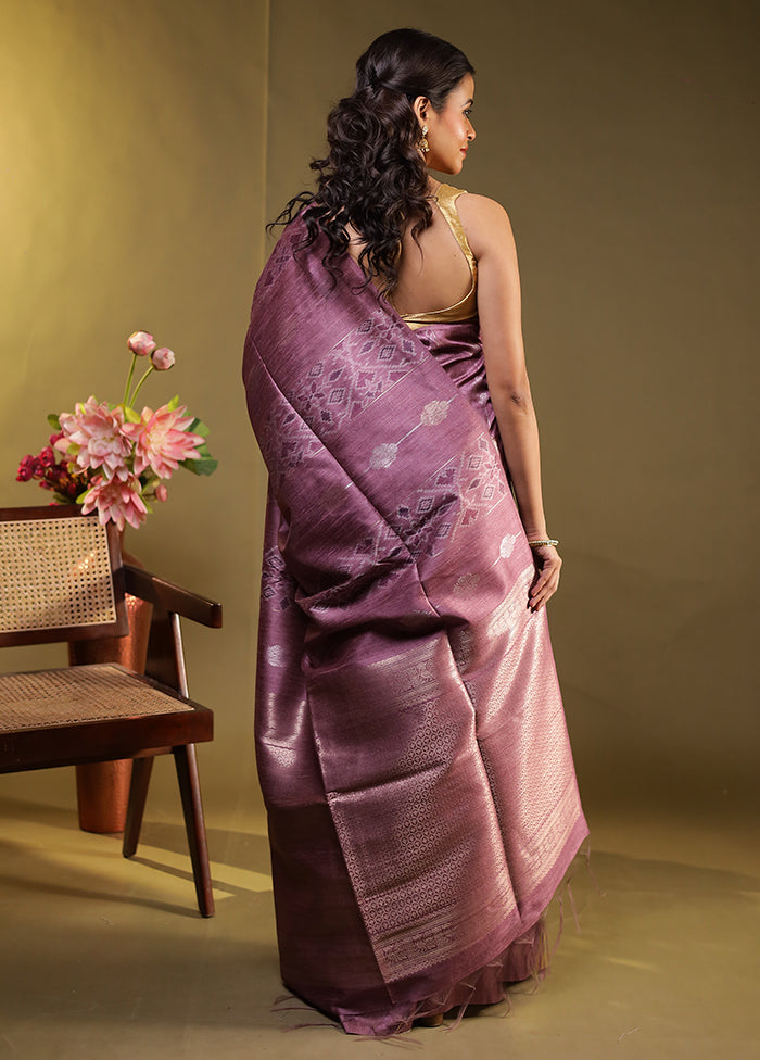 Purple Tussar Silk Saree With Blouse Piece