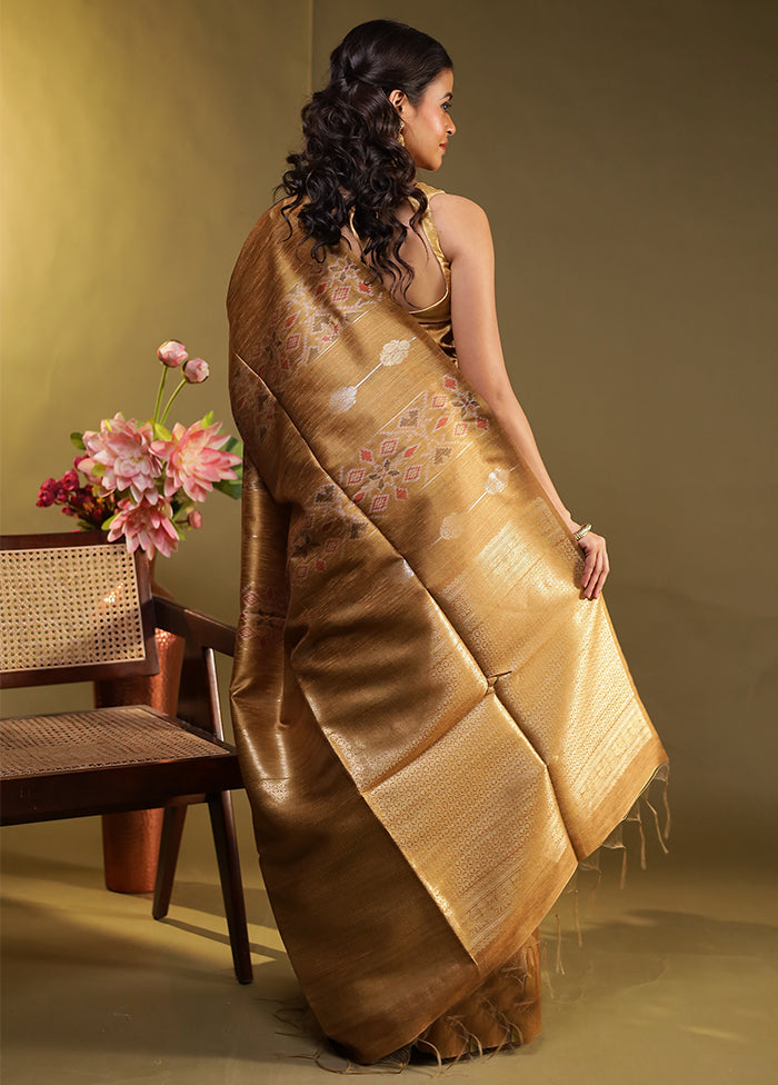 Rust Tussar Silk Saree With Blouse Piece