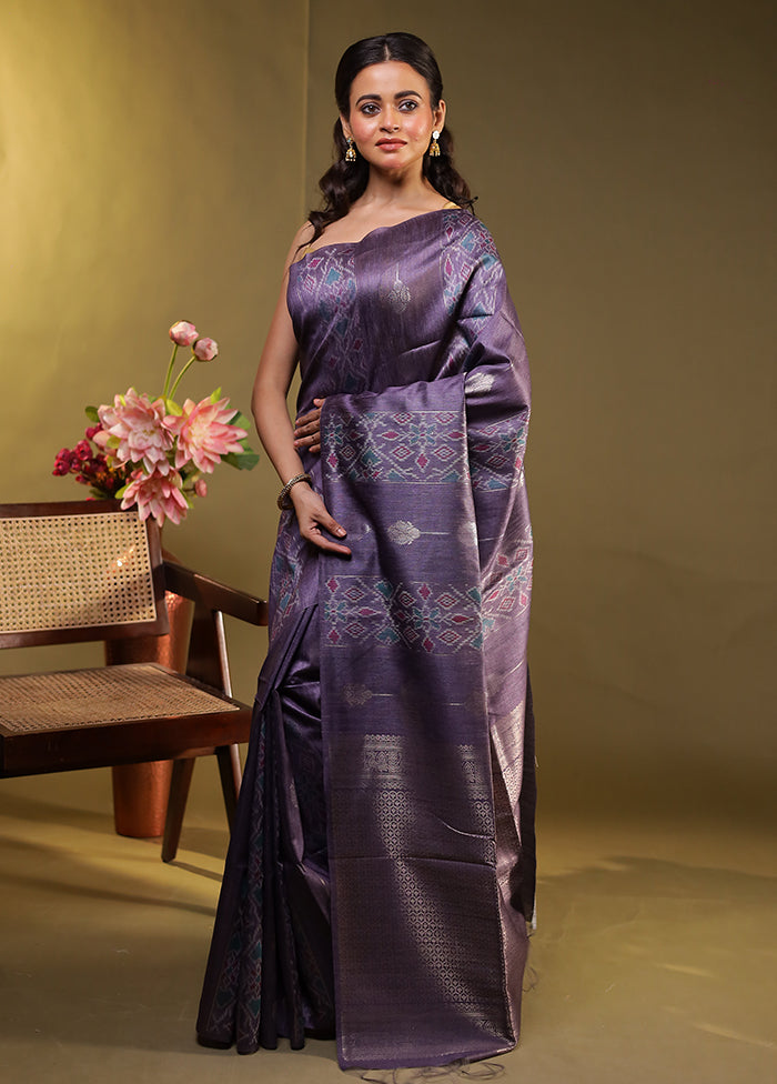 Purple Tussar Silk Saree With Blouse Piece