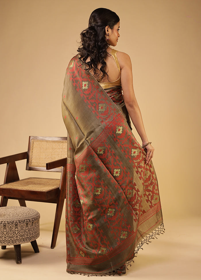 Yellow Handloom Tussar Pure Silk Saree With Blouse Piece