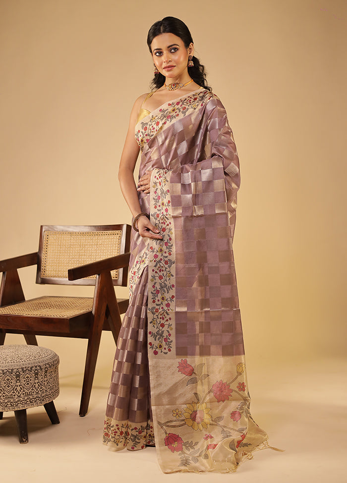 Purple Tussar Silk Saree With Blouse Piece